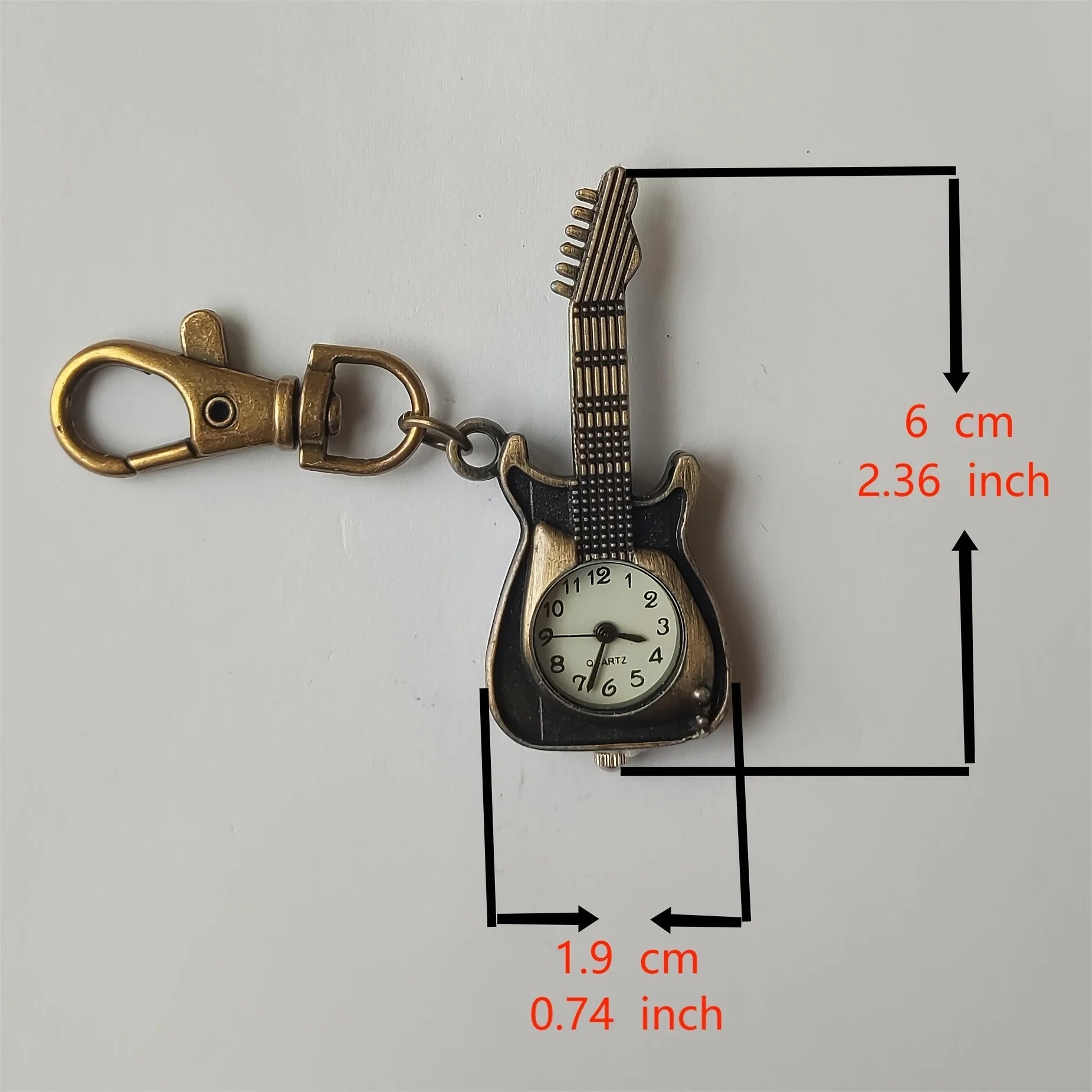 Retro Guitar Watch Keychain – Cute Cartoon Pendant for Students