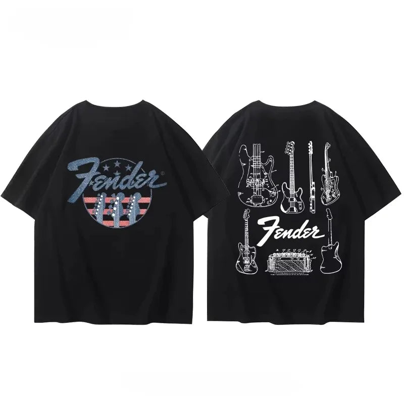 Summer  T-Shirt Fender Electric Guitar Band Short Sleeved Boys and Girls Summer Guitarist Costumes Around Printed T-shirt