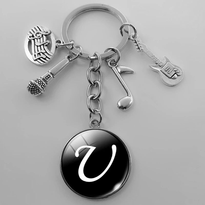 A-Z Letter Music Keychain – Handmade Guitar & Microphone Teacher Gift