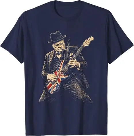 Winston Churchill Playing Guitar Rocker Humor Vintage T-Shirt Y2k Rock Punk Fun Graphic Streetwear Clothes Novelty Gift Cool Tee