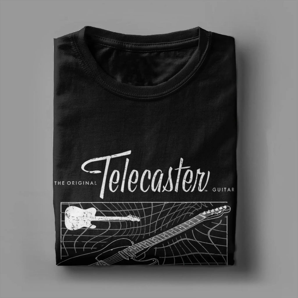 Men T-Shirt Fender The Original Telecaster Guitar Schematic Poster 100% Cotton Tee Shirt Short Sleeve T Shirt Clothing