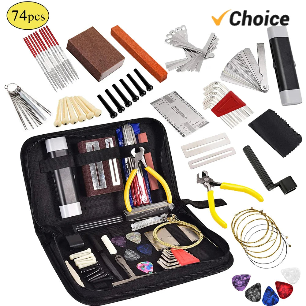 74-Piece Guitar Repair Tool Kit – Complete Setup Set with Carry Bag