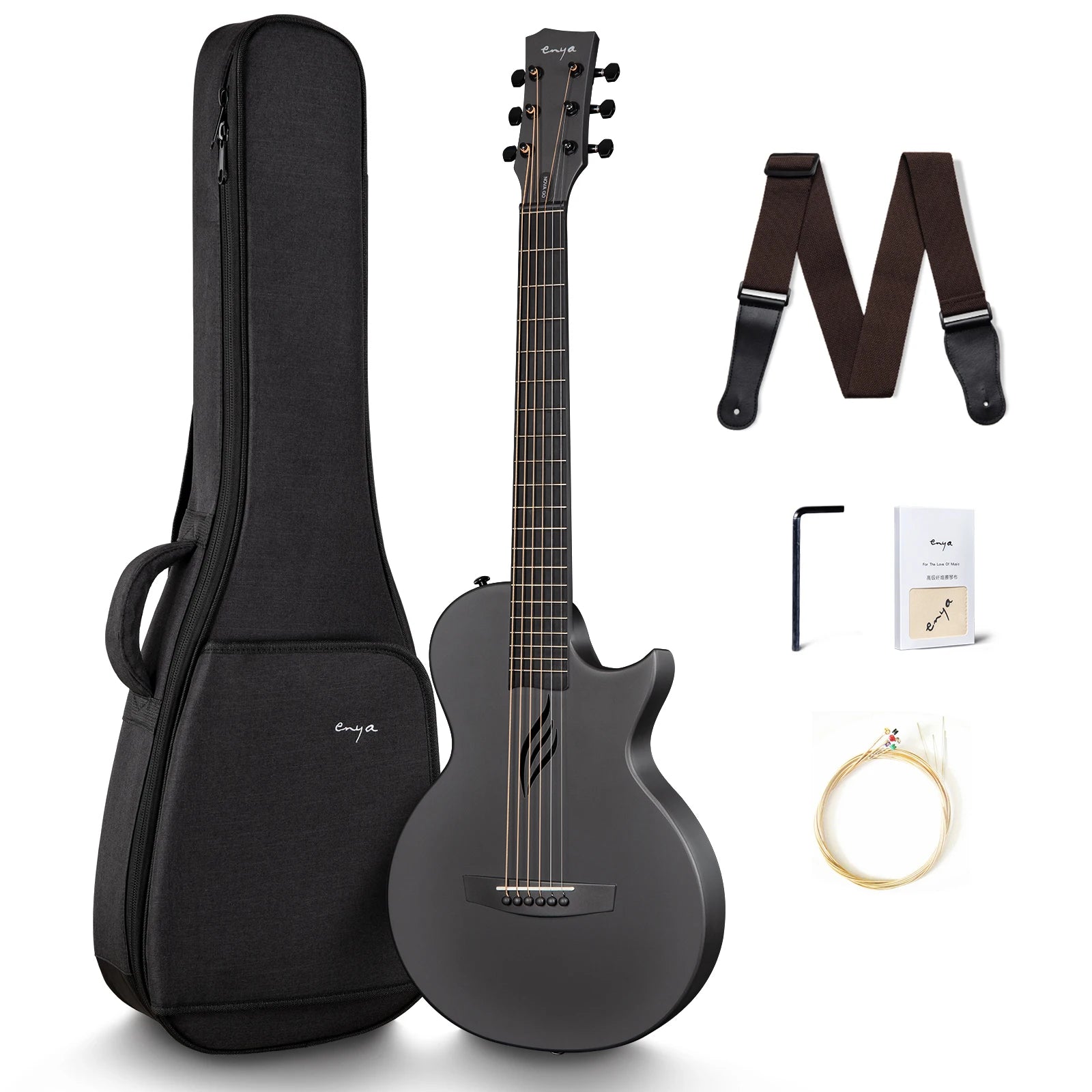 Enya Nova Go 35” Carbon Fiber Acoustic Guitar | One-Piece Travel Guitar with Beginner Kit, Gig Bag & Strap