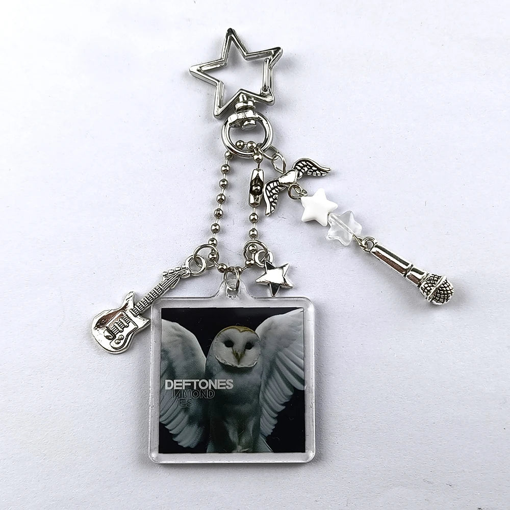 Y2K Beaded Guitar Microphone Keychain – Star Phone Charm Backpack Gift