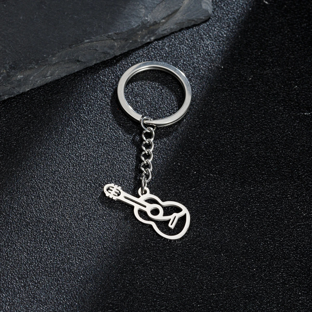 Stainless Steel Guitar Keychain – Handmade Music Charm Festival Gift
