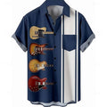 Men's Guitar Musical Notes Shirt Button Up Shirt Short Sleeve Fashion Casual Daily Music Festival Summer Shirts Front One Pocket