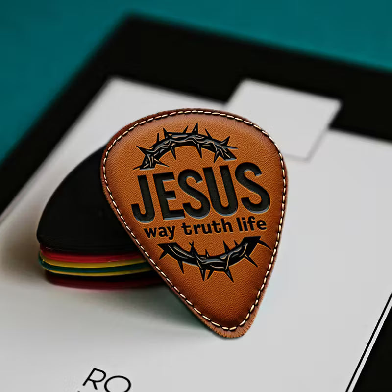 Jesus Leather Guitar Picks Set with Black Pouch