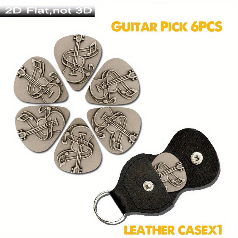Metallic Music Note Guitar Picks Set with Case
