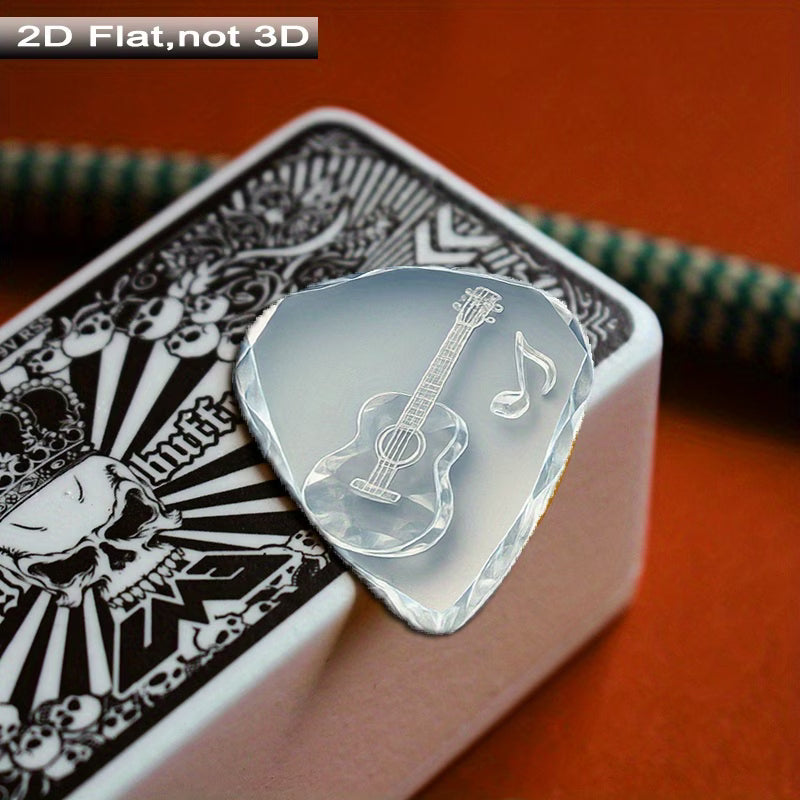 Crystal Guitar Picks Set with Engraved Music Design