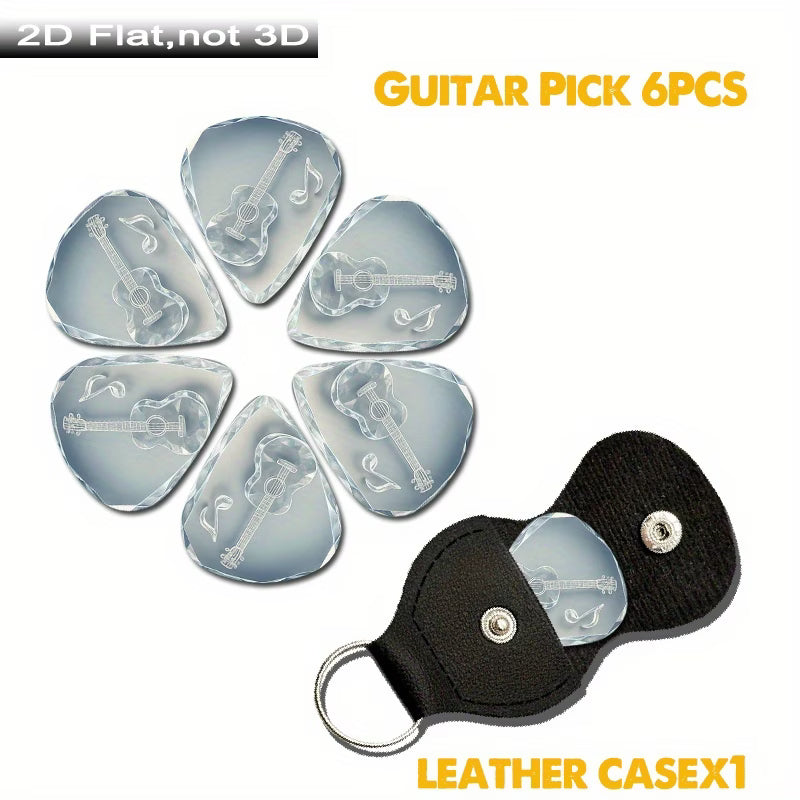 Crystal Guitar Picks Set with Engraved Music Design