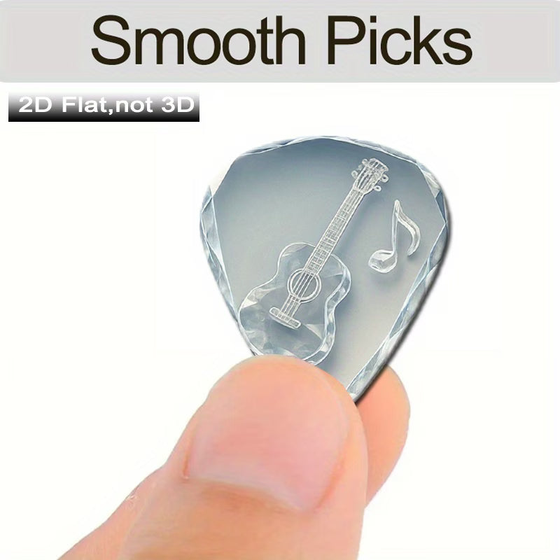 Crystal Guitar Picks Set with Engraved Music Design