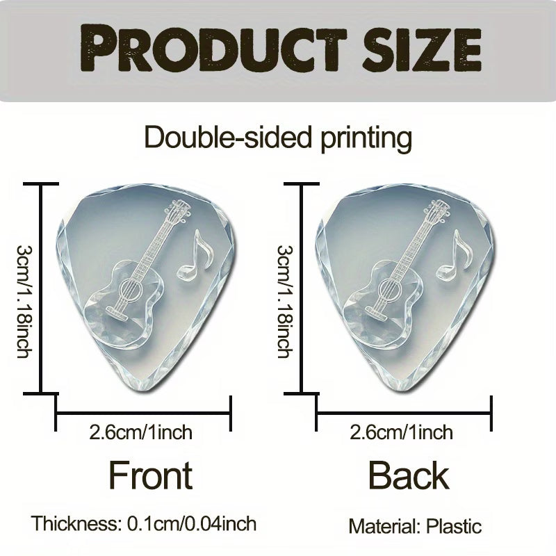 Crystal Guitar Picks Set with Engraved Music Design