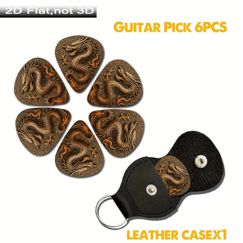 Dragon Guitar Picks Set with Leather Case