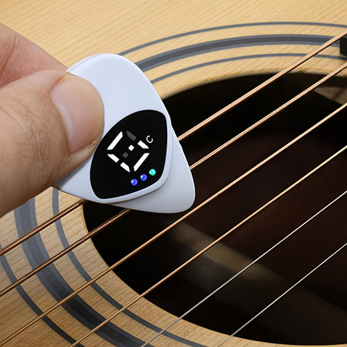 2-in-1 Guitar Pick Tuner – Portable Pick-Shaped Tuner for Guitar, Bass & Ukulele
