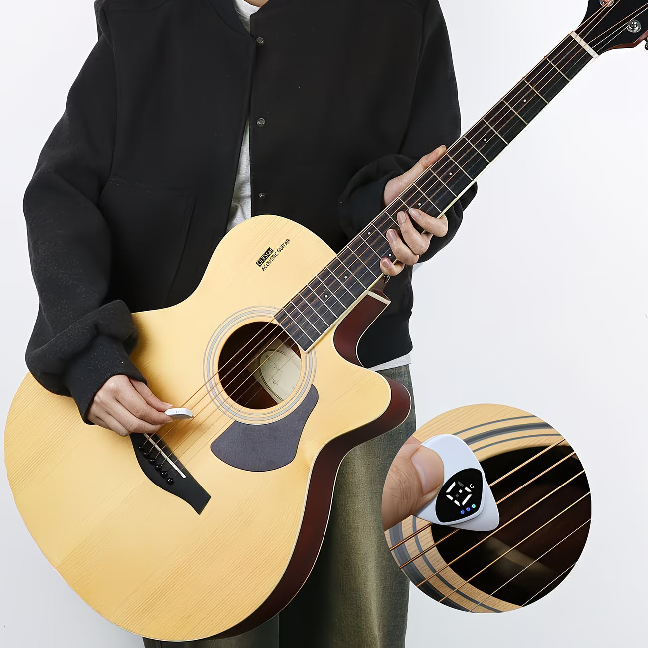 2-in-1 Guitar Pick Tuner – Portable Pick-Shaped Tuner for Guitar, Bass & Ukulele