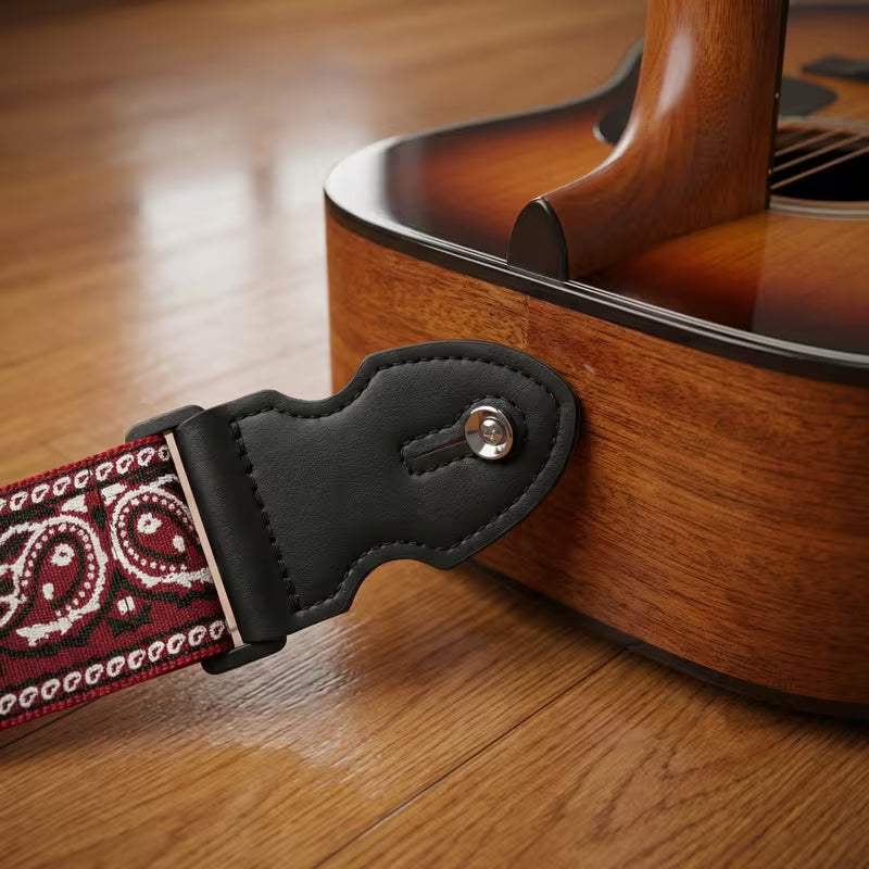 Vintage Paisley Guitar Strap with Black Leather Ends