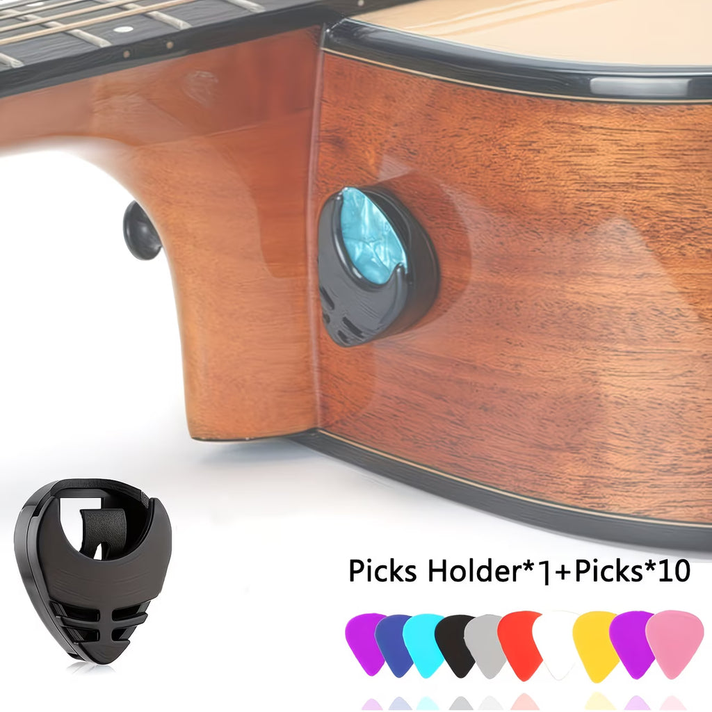 Stick-On Guitar Pick Holder with 10 Picks – Easy Access Pick Storage for Guitar Players