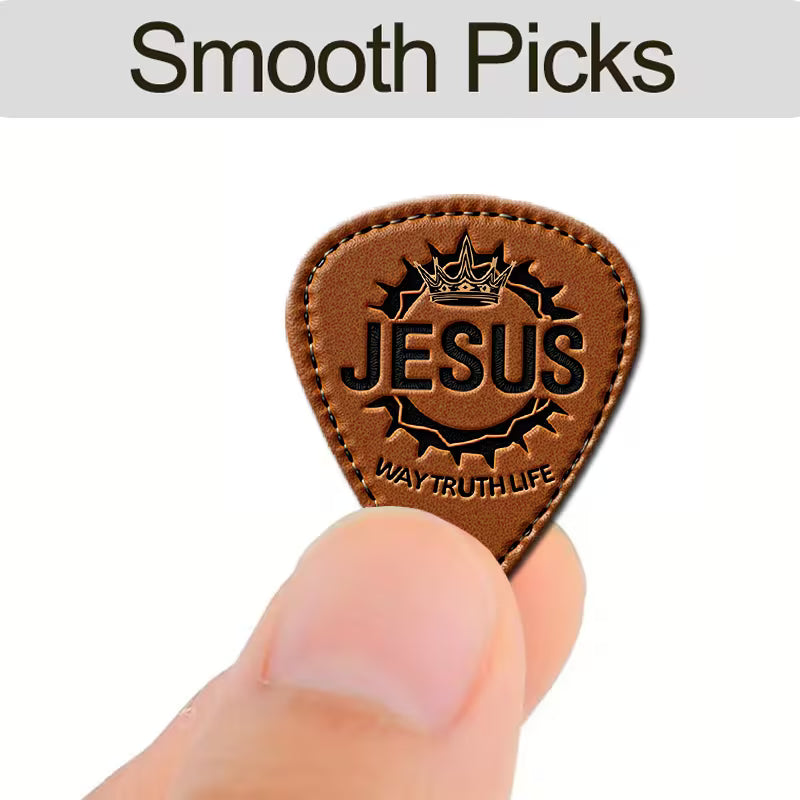 Jesus Leather Guitar Picks Set with Black Pouch