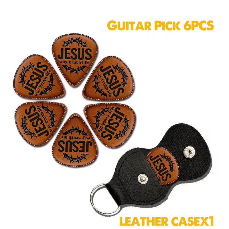 Jesus Leather Guitar Picks Set with Black Pouch