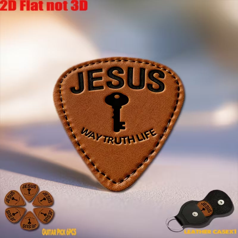 Jesus Leather Guitar Picks Set with Black Pouch