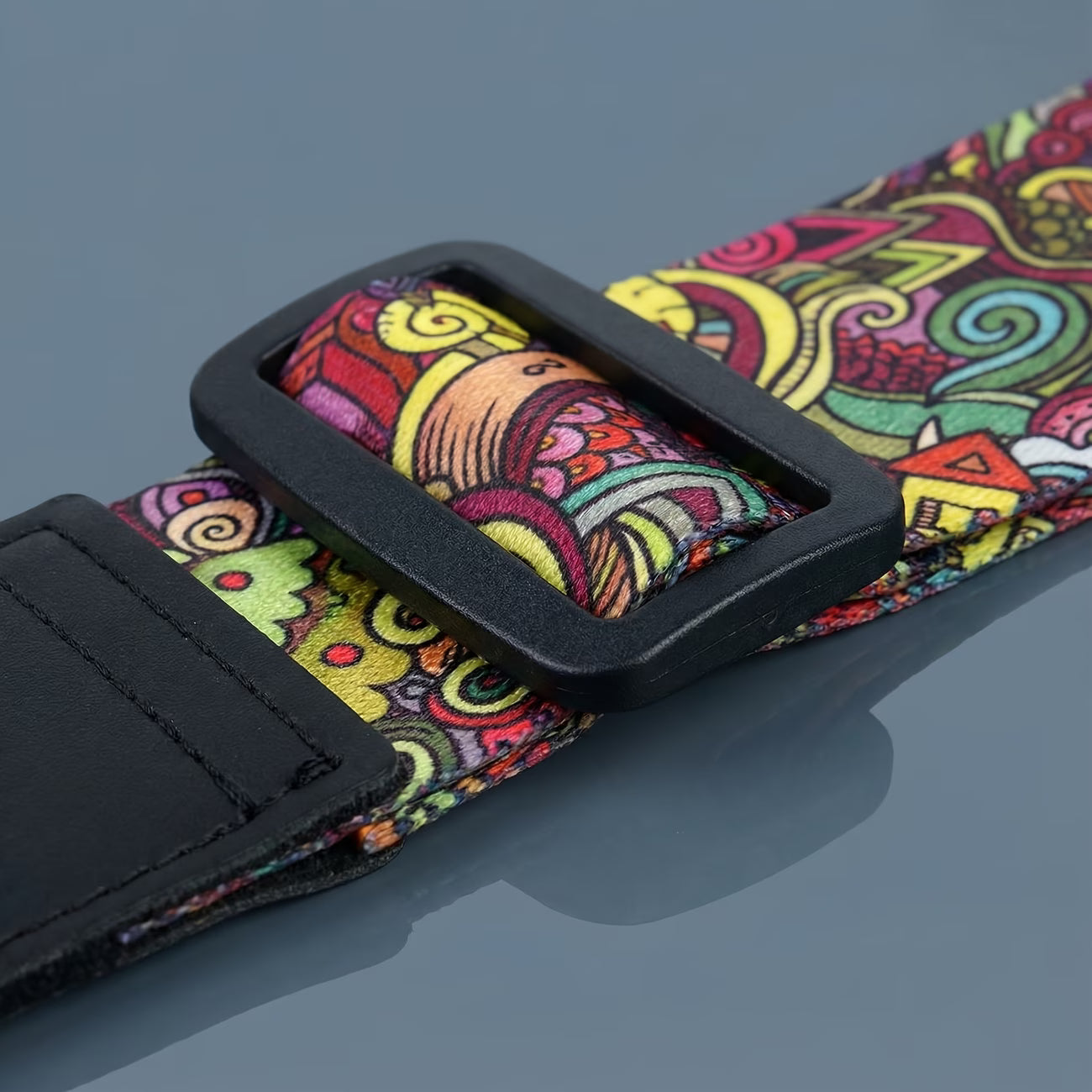 Psychedelic Color Guitar Strap with Black Leather Ends