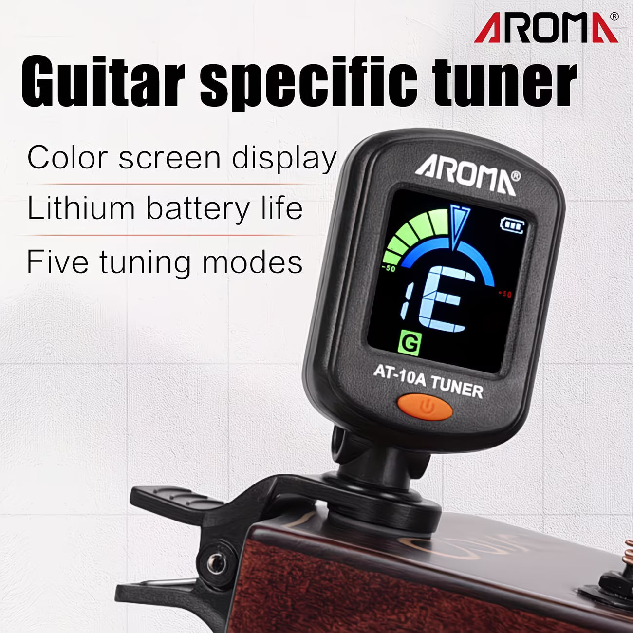 Rechargeable Clip-On Guitar Tuner – Color Display Tuner for Guitar, Bass, Ukulele & Violin