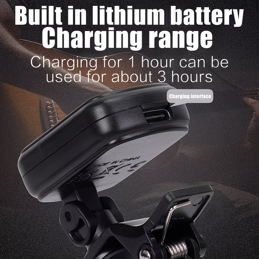 Rechargeable Clip-On Guitar Tuner – Color Display Tuner for Guitar, Bass, Ukulele & Violin