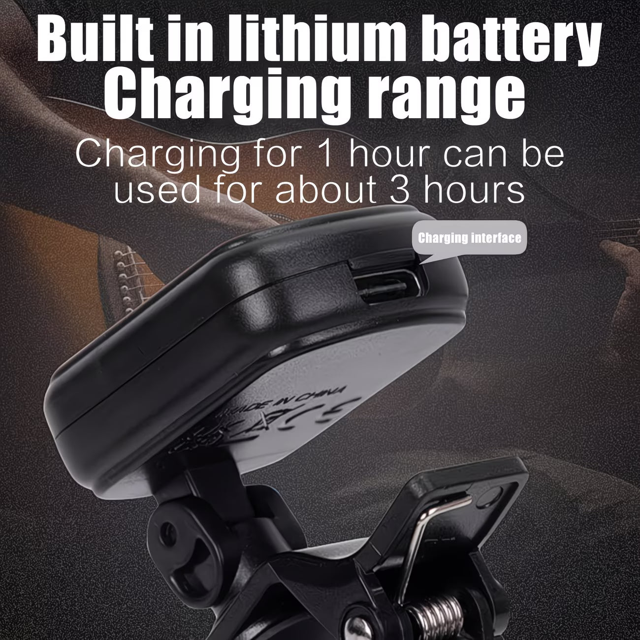 Rechargeable Clip-On Guitar Tuner – Color Display Tuner for Guitar, Bass, Ukulele & Violin