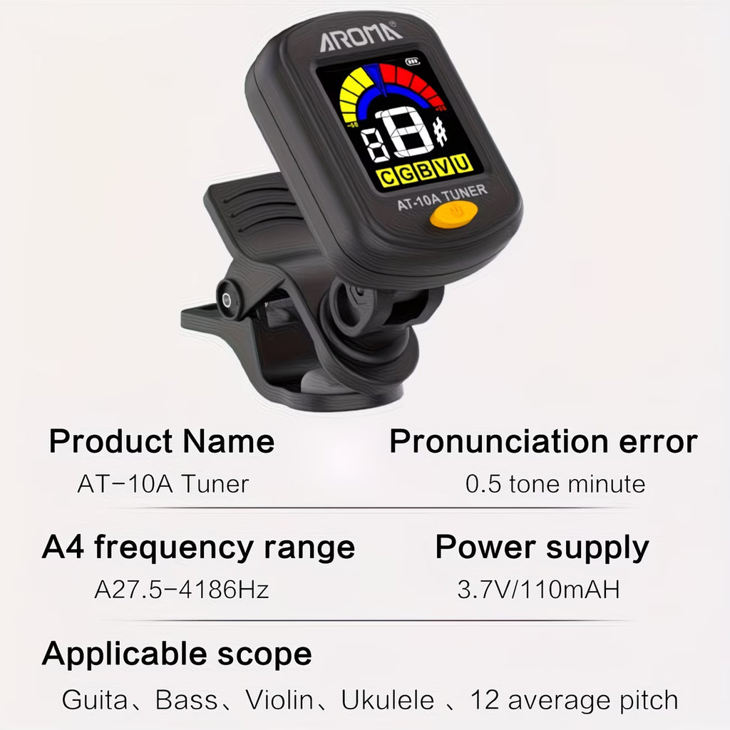 Rechargeable Clip-On Guitar Tuner – Color Display Tuner for Guitar, Bass, Ukulele & Violin