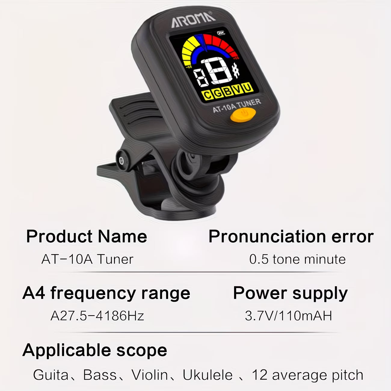 Rechargeable Clip-On Guitar Tuner – Color Display Tuner for Guitar, Bass, Ukulele & Violin