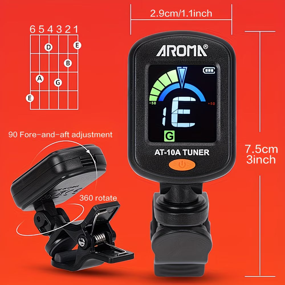 Rechargeable Clip-On Guitar Tuner – Color Display Tuner for Guitar, Bass, Ukulele & Violin