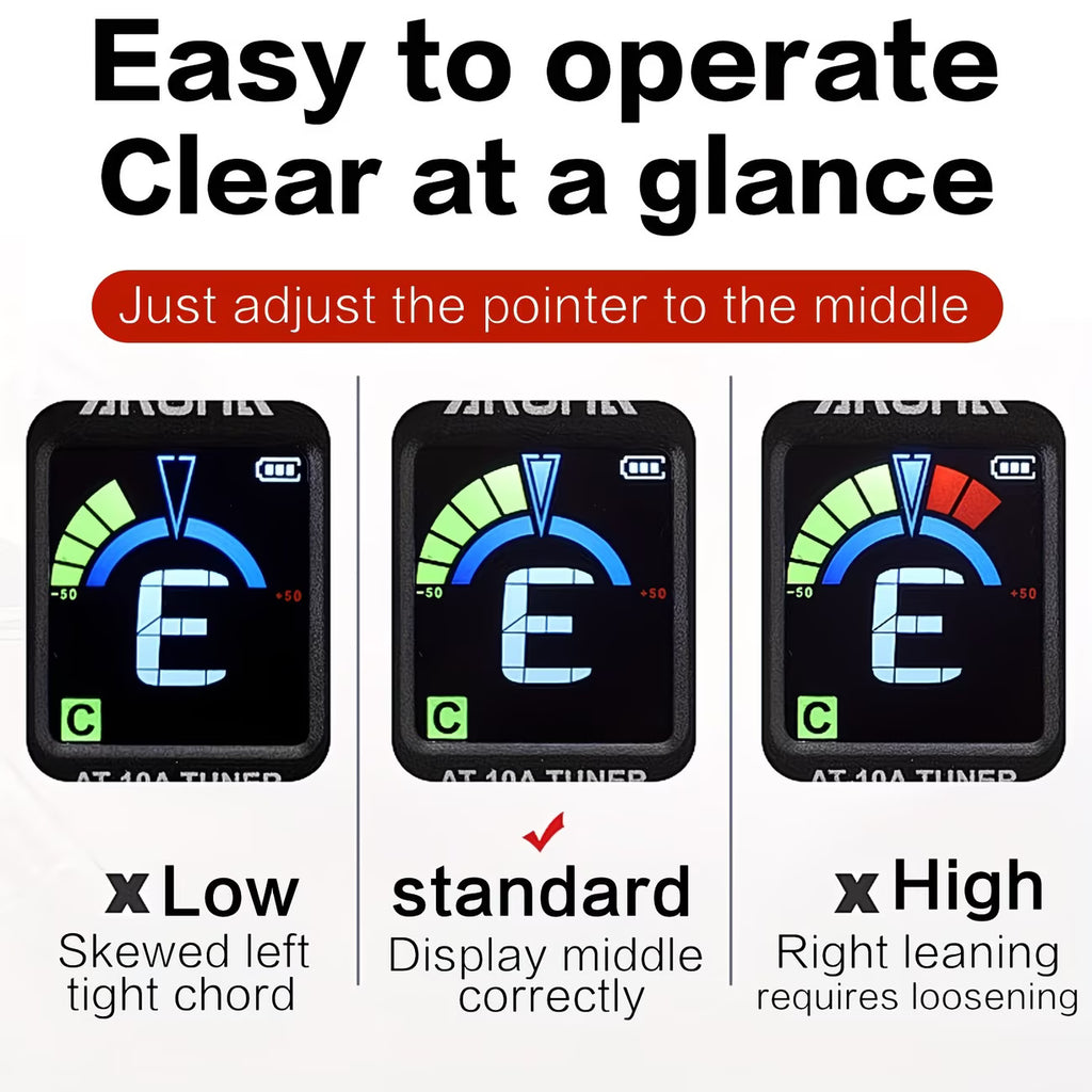 Rechargeable Clip-On Guitar Tuner – Color Display Tuner for Guitar, Bass, Ukulele & Violin