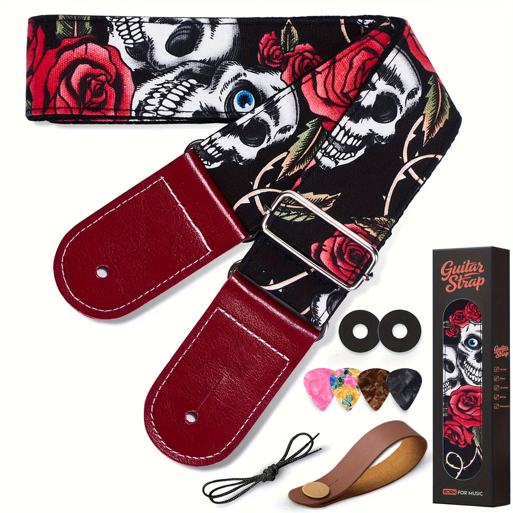 Rose Skull Guitar Strap