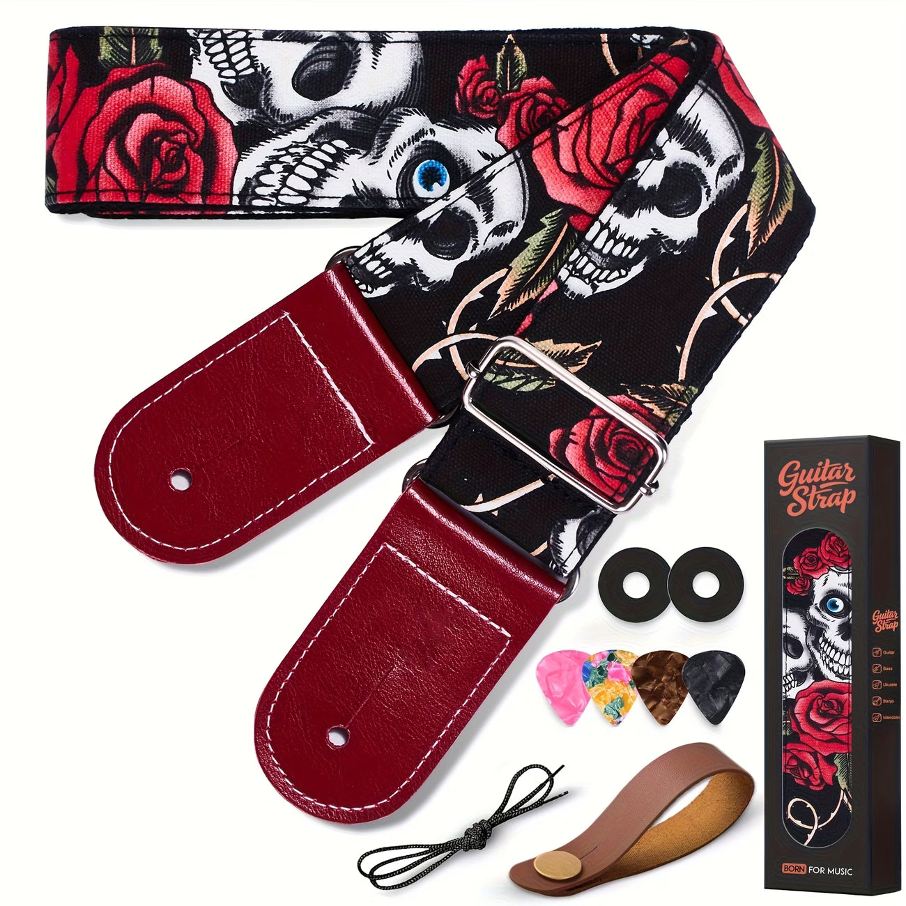 Rose Skull Guitar Strap