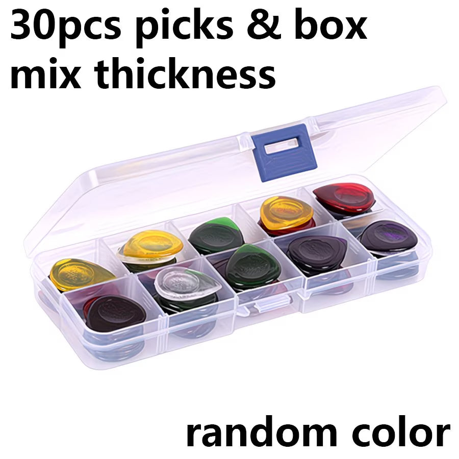 30-Piece Guitar Pick Set with Storage Box – Mixed Thickness Picks for Guitar Players