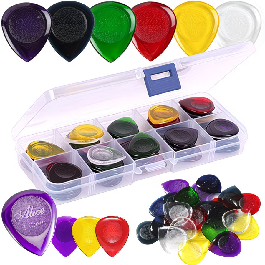 30-Piece Guitar Pick Set with Storage Box – Mixed Thickness Picks for Guitar Players